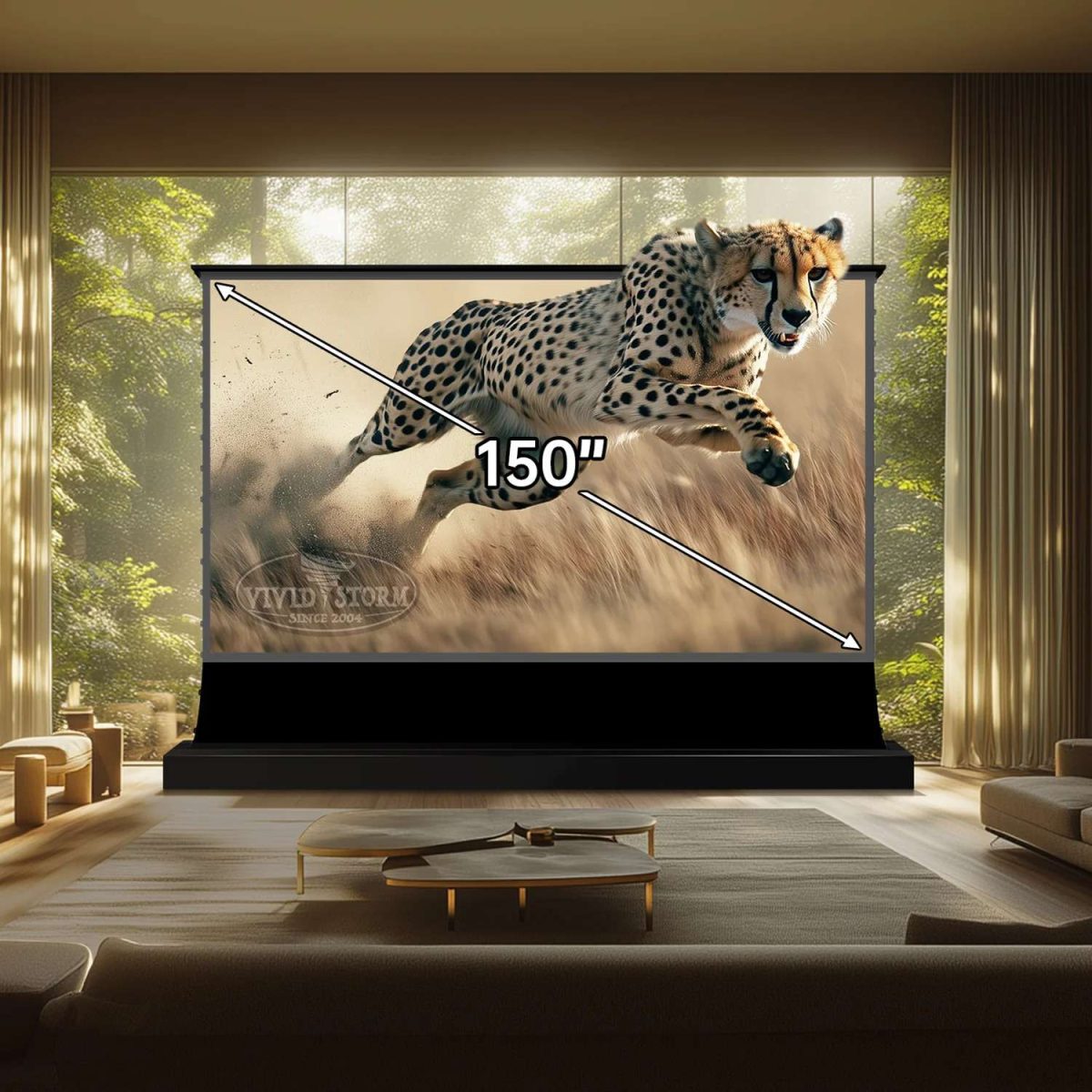 VIVIDSTORM S Lite Hyper Motorized Tension Floor Rising Lenticular ALR Projector Screen - Image 1
