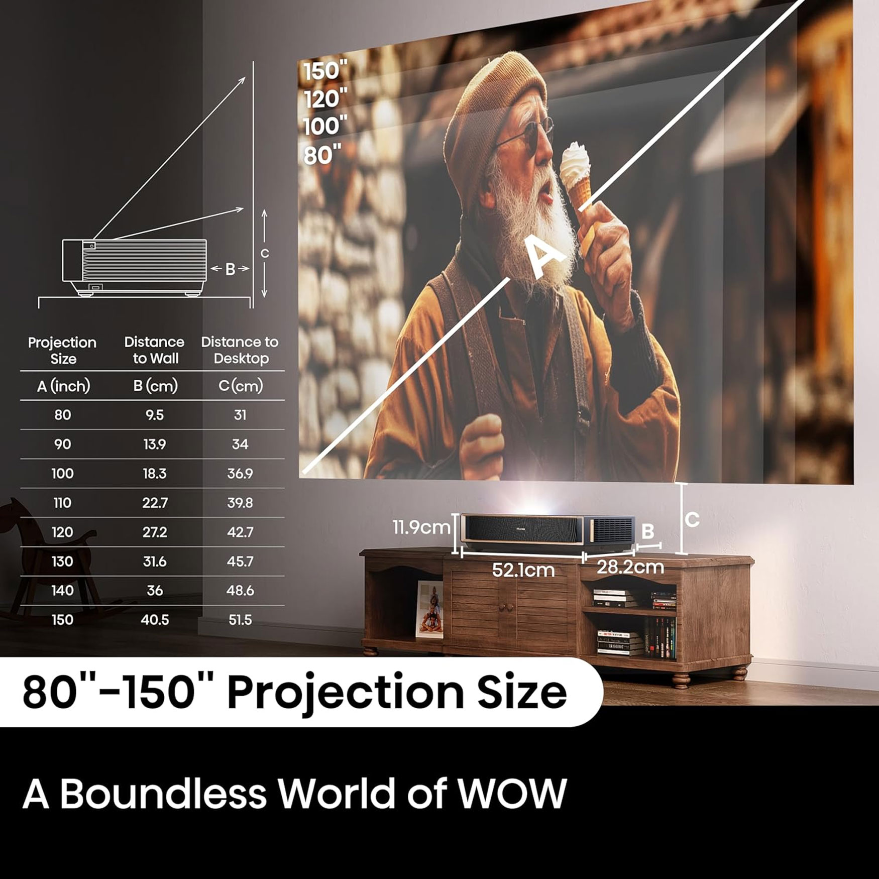 Projecteur Laser 4K UHD Hisense PT1 - Ultra Courte Distance, écran 80 à 150 Pouces, Dolby Vision & Atmos, VIDAA U7 - Sans Toile