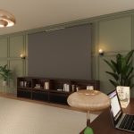 VIVIDSTORM Nexus Motorised Projector Screen Cabinet - screen raised in a home office