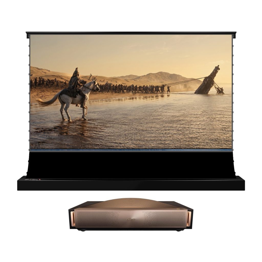 セット商品：Hisense L9Q Pro 4K USTプロジェクターと、VIVIDSTORM S PRO 電動式フロア昇降型 CLR/ALR プロジェクタースクリーン