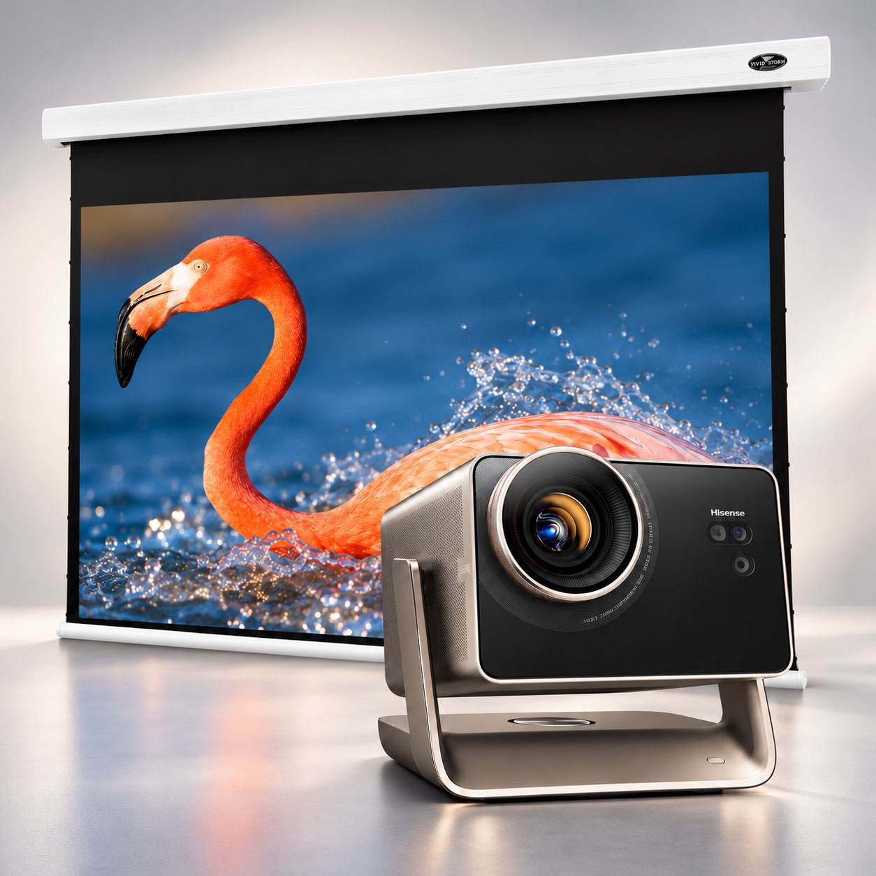 BUNDLE Hisense C3 Ultra 4K Smart Projector with VIVIDSTORM Cinematic White Motorised Drop Down Projector Screen (white screen) BUNDLE Hisense C3 Ultra 4K Smart Projector with VIVIDSTORM Cinematic White Motorised Drop Down Projector Screen