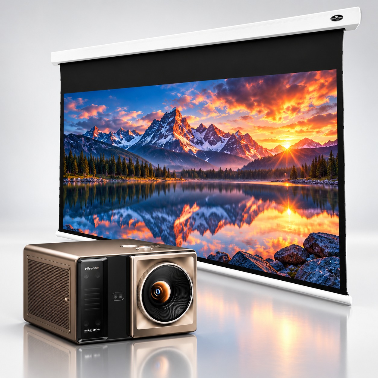 BUNDLE Hisense XR10 4K Laser Projector with VIVIDSTORM Cinematic White Motorised Drop Down Projector Screen (white screen) BUNDLE Hisense XR10 4K Laser Projector with VIVIDSTORM Cinematic White Motorised Drop Down Projector Screen